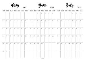 May June July 2027 Calendar