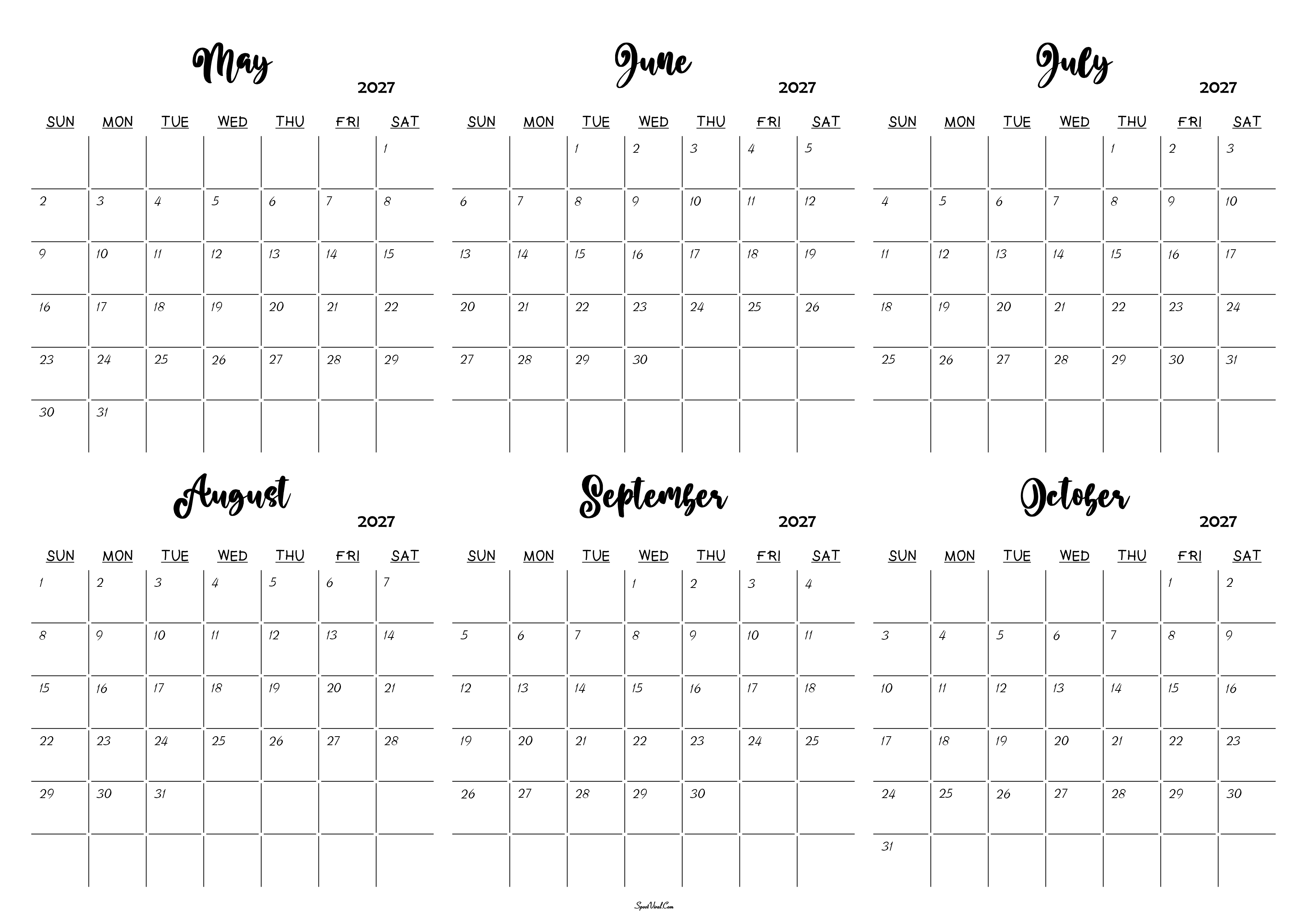 May to October 2027 Calendar