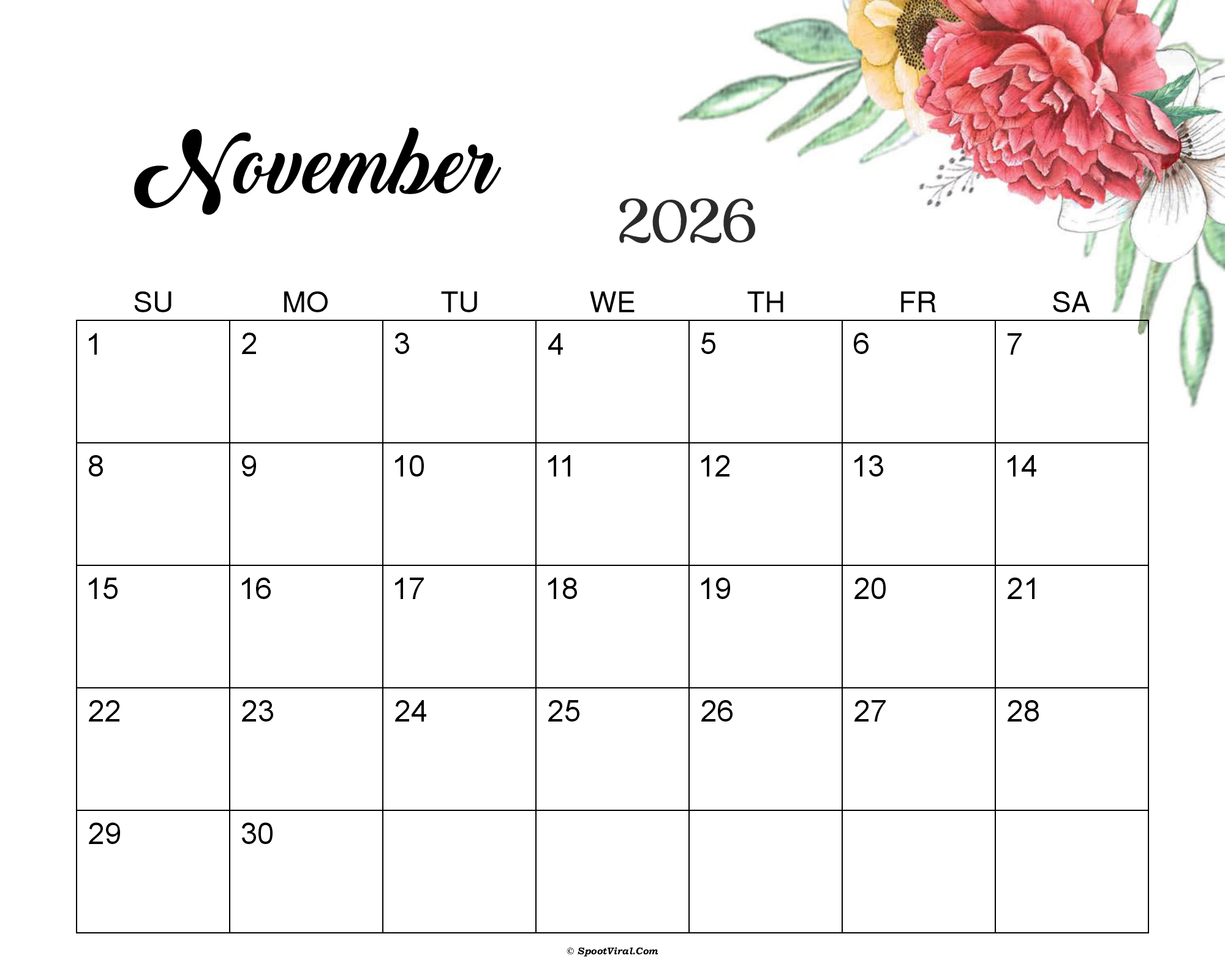November 2026 Calendar Cute