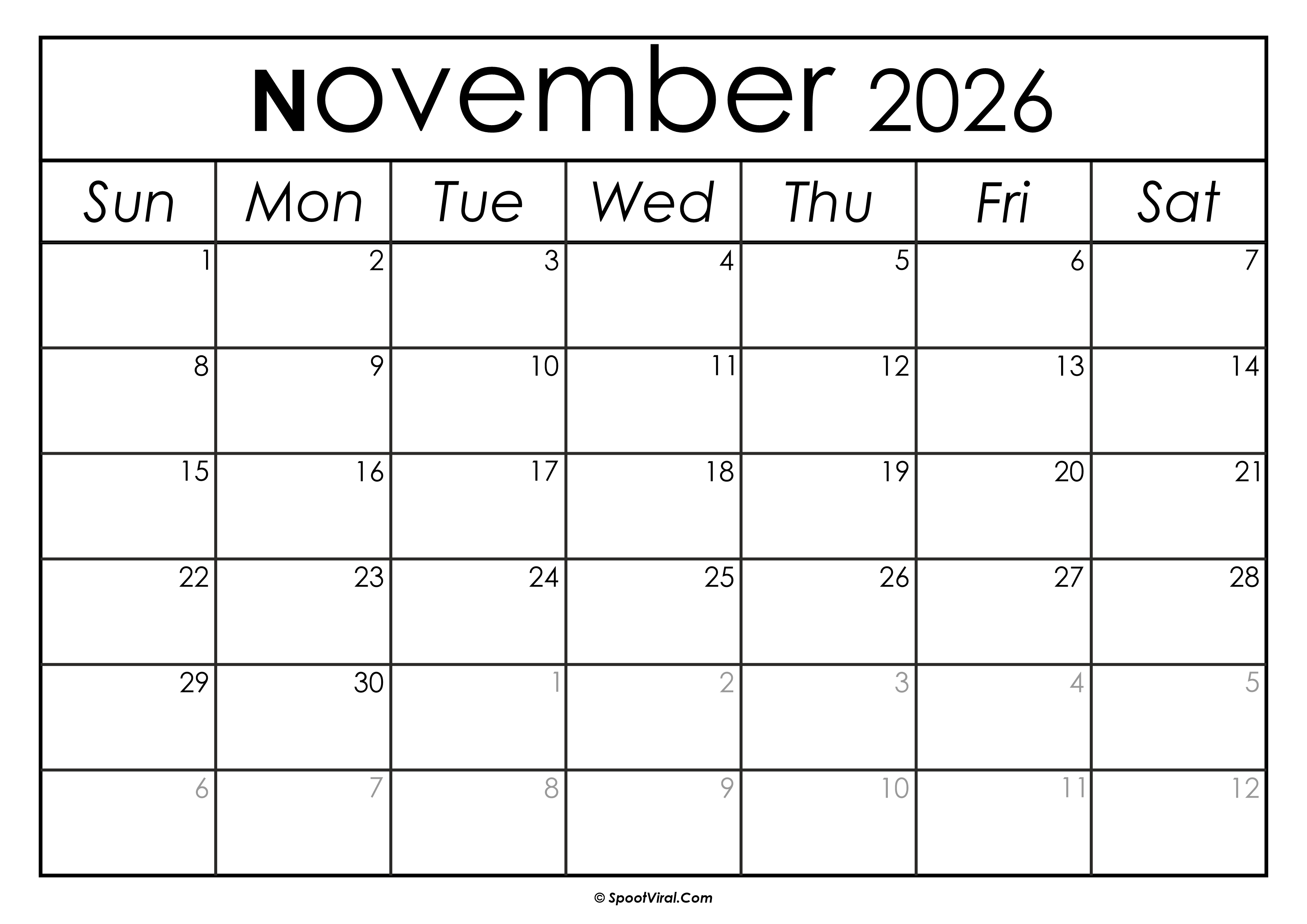 November 2026 Calendar Printable