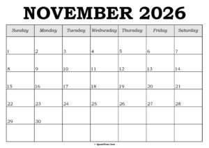 November 2026 Calendar Template