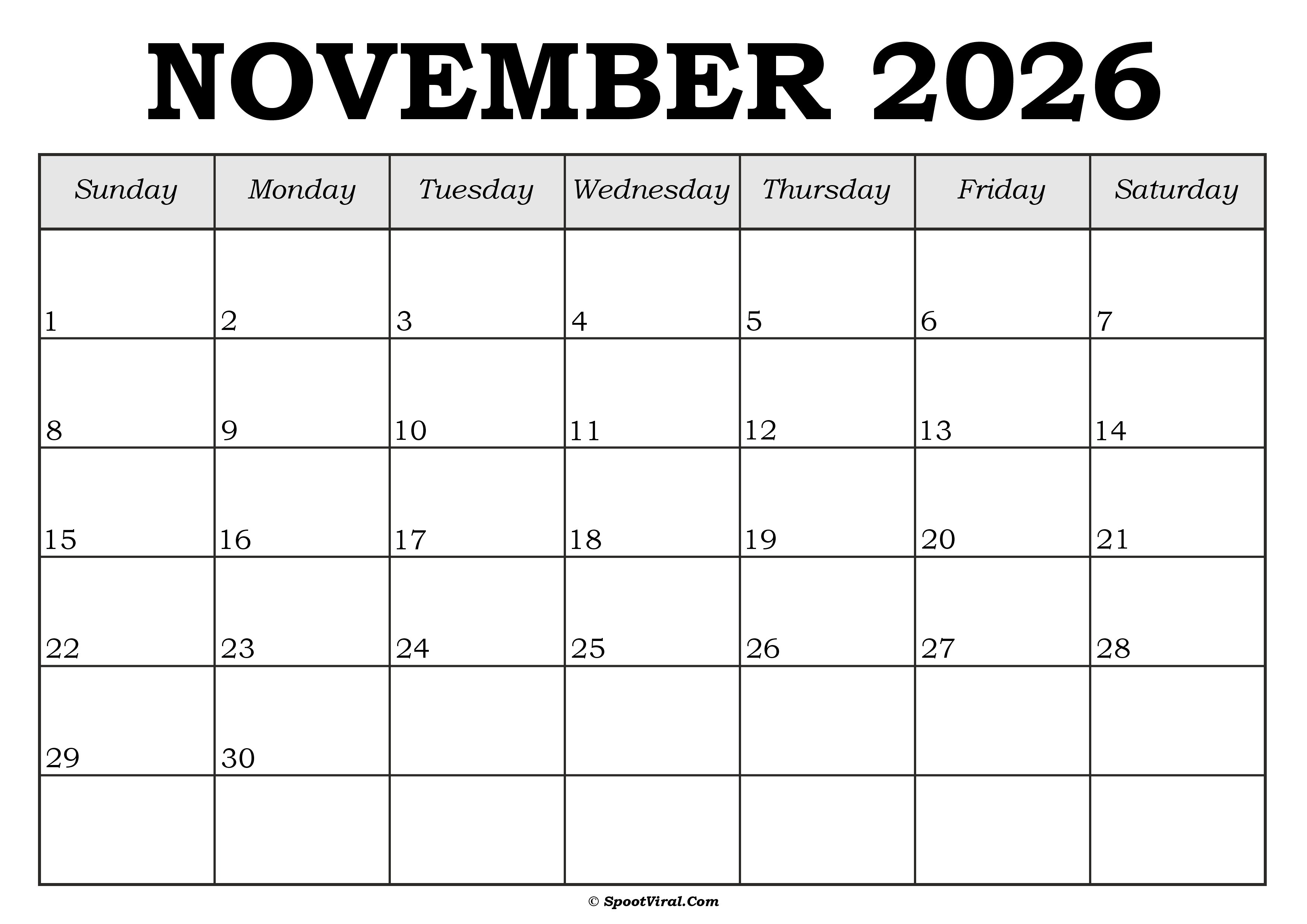 November 2026 Calendar Template