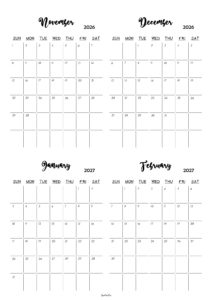 November 2026 to February 2027 Calendar