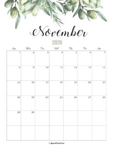 November Calendar 2026 Cute