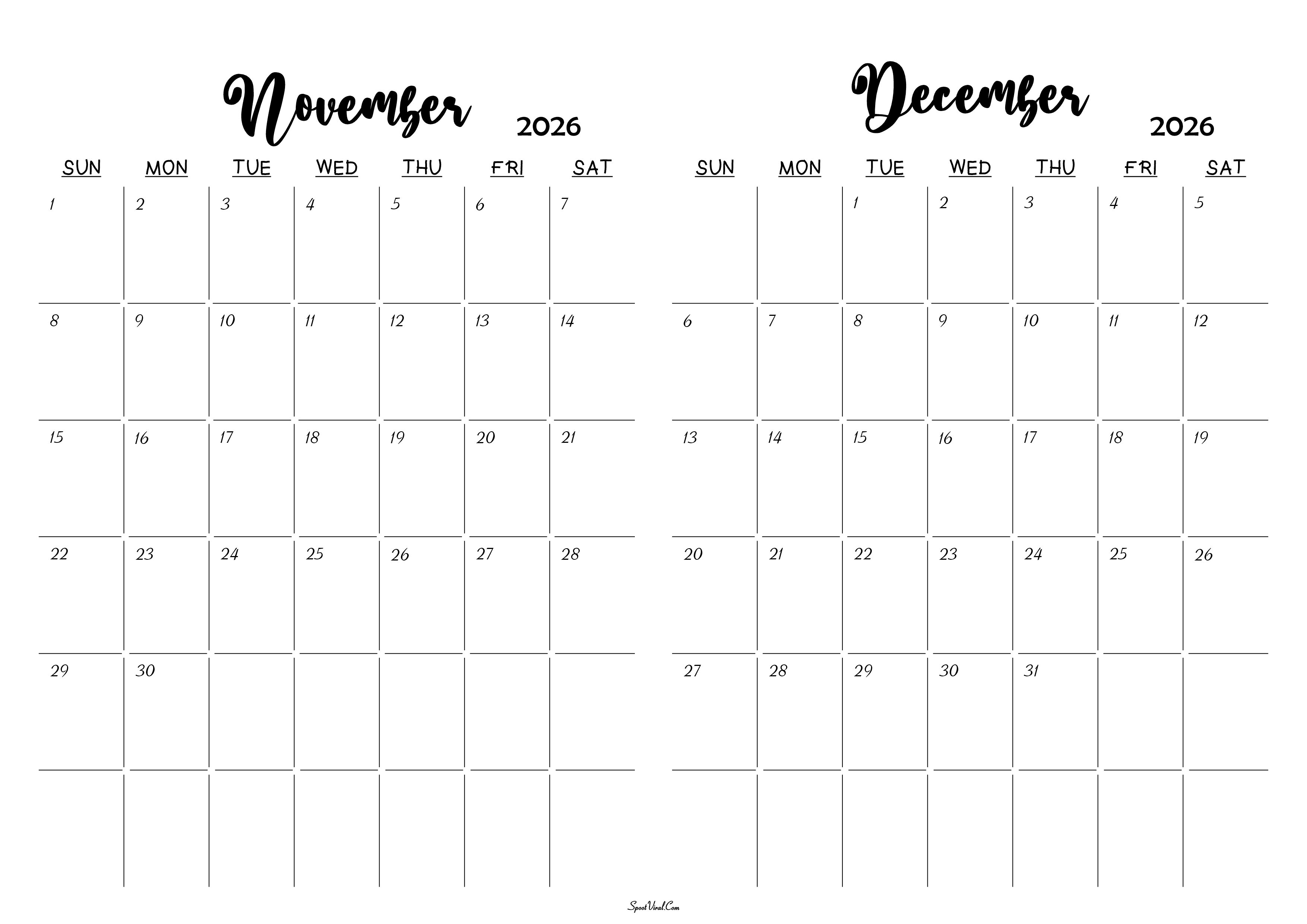 November December 2026 Calendar