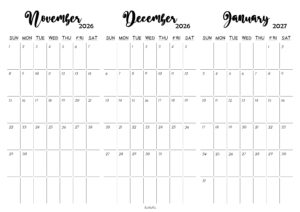 November December 2026 January 2027 Calendar