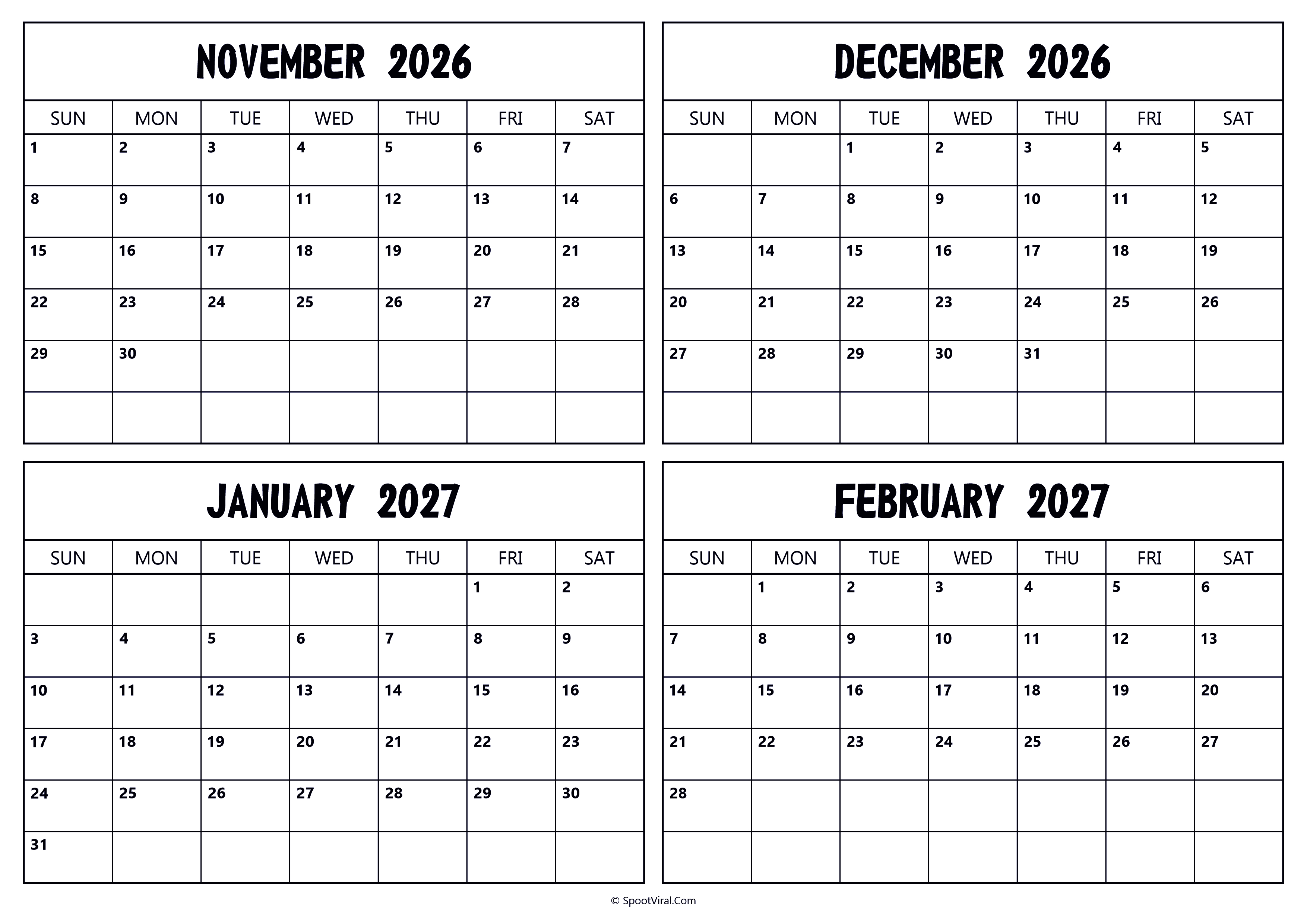 November December 2026 January February 2027 Calendar