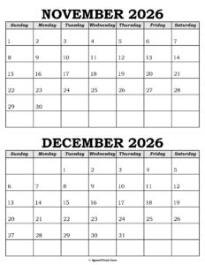 November and December Calendar 2026