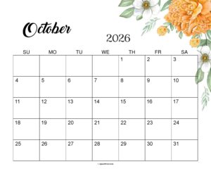 October 2026 Calendar Cute