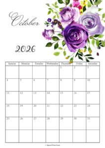 October 2026 Calendar Floral