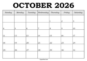 October 2026 Calendar Template