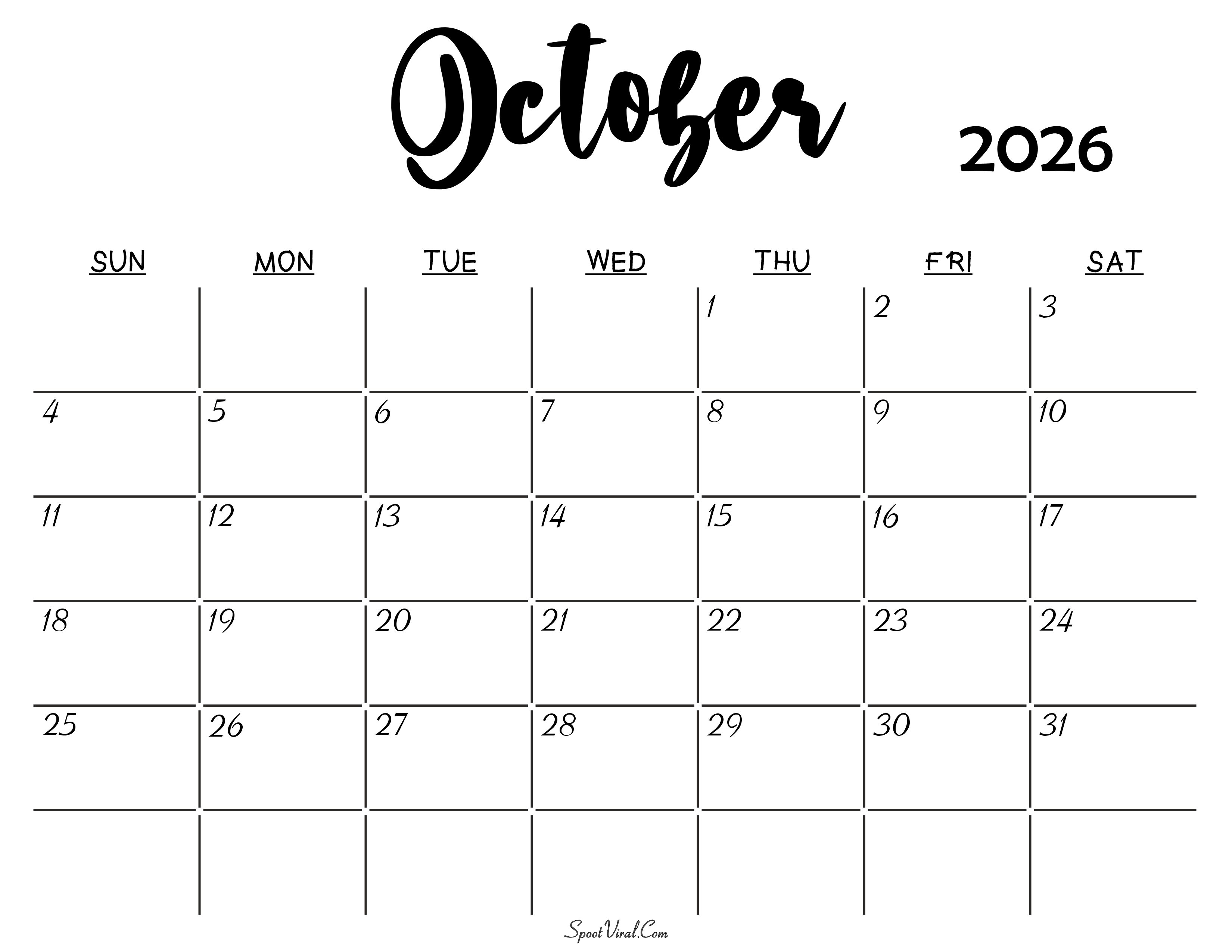October 2026 Calendar