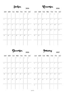 October 2026 to January 2027 Calendar