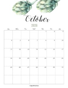 October Calendar 2026 Cute