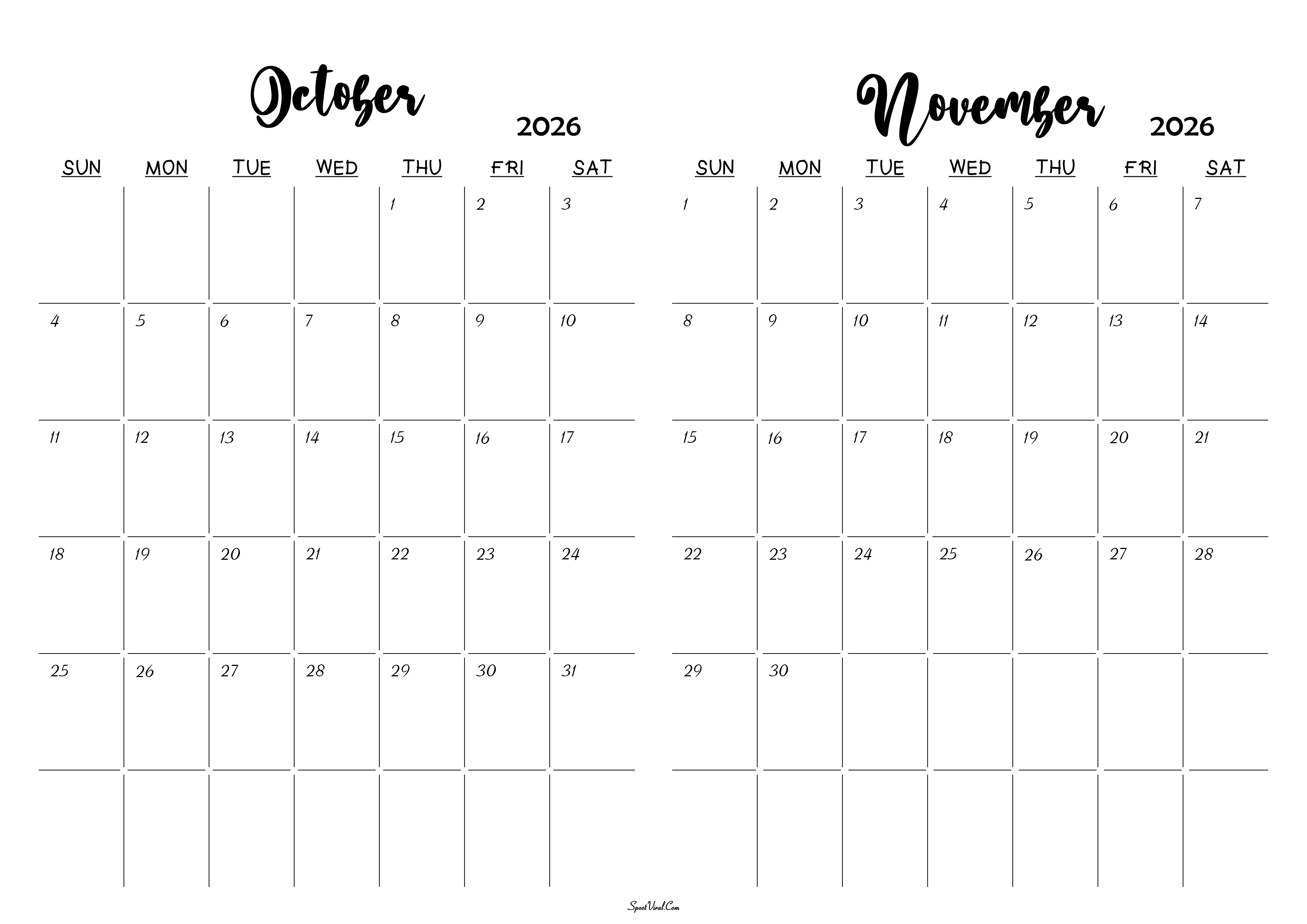 October November 2026 Calendar