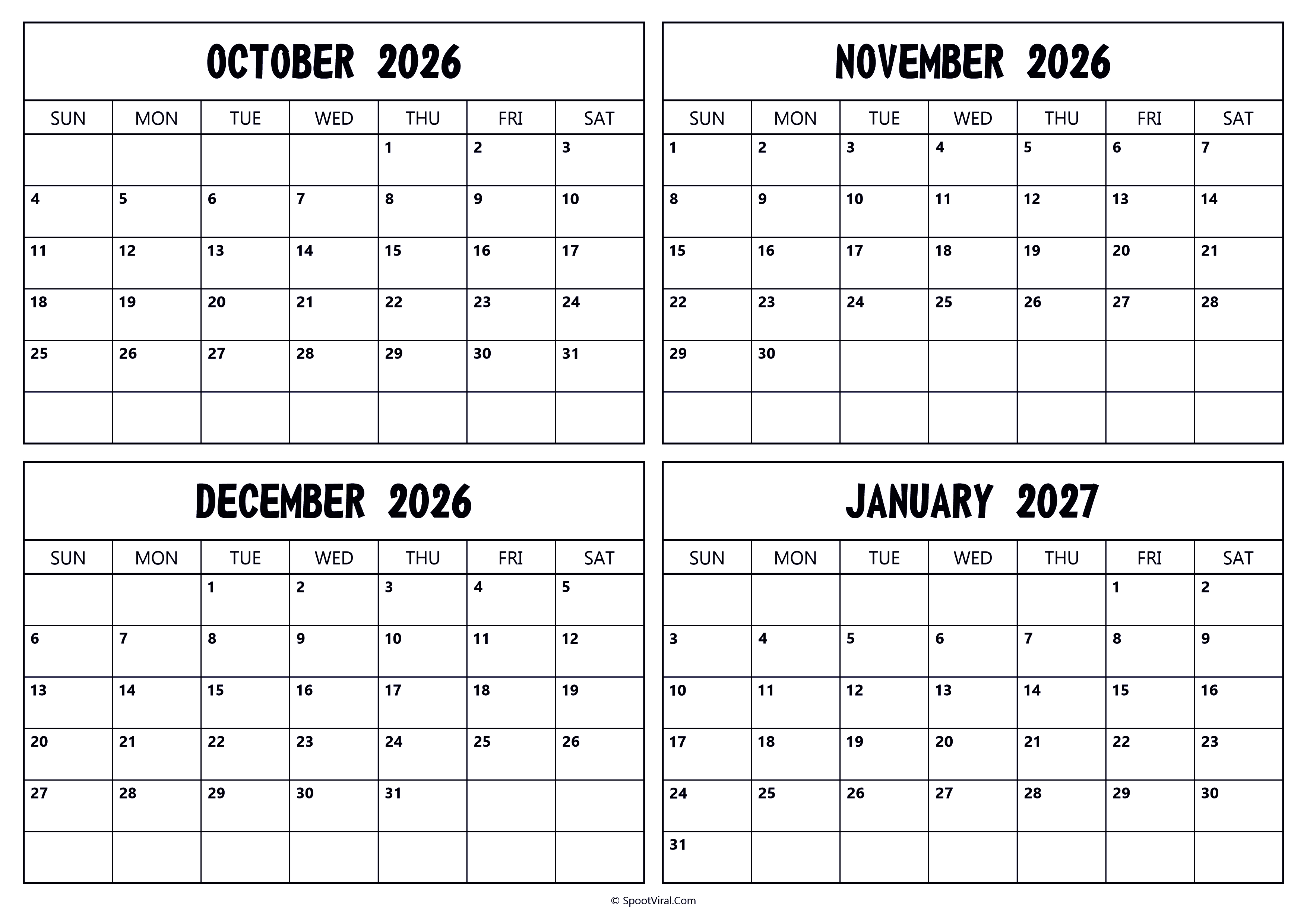 October November December 2026 January 2027 Calendar