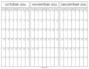 October November and December Calendar 2026