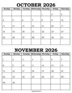 October and November Calendar 2026