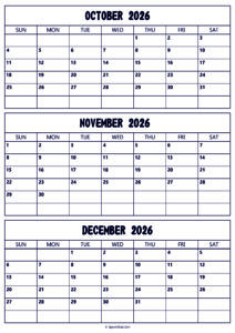 October to December 2026 Calendar