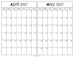 Printable April May 2027 Calendar