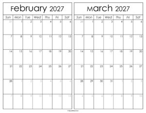 Printable February March 2027 Calendar