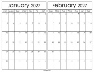 Printable January February 2027 Calendar