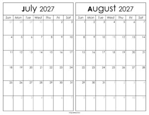 Printable July August 2027 Calendar