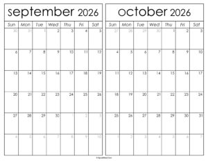 Printable September October 2026 Calendar