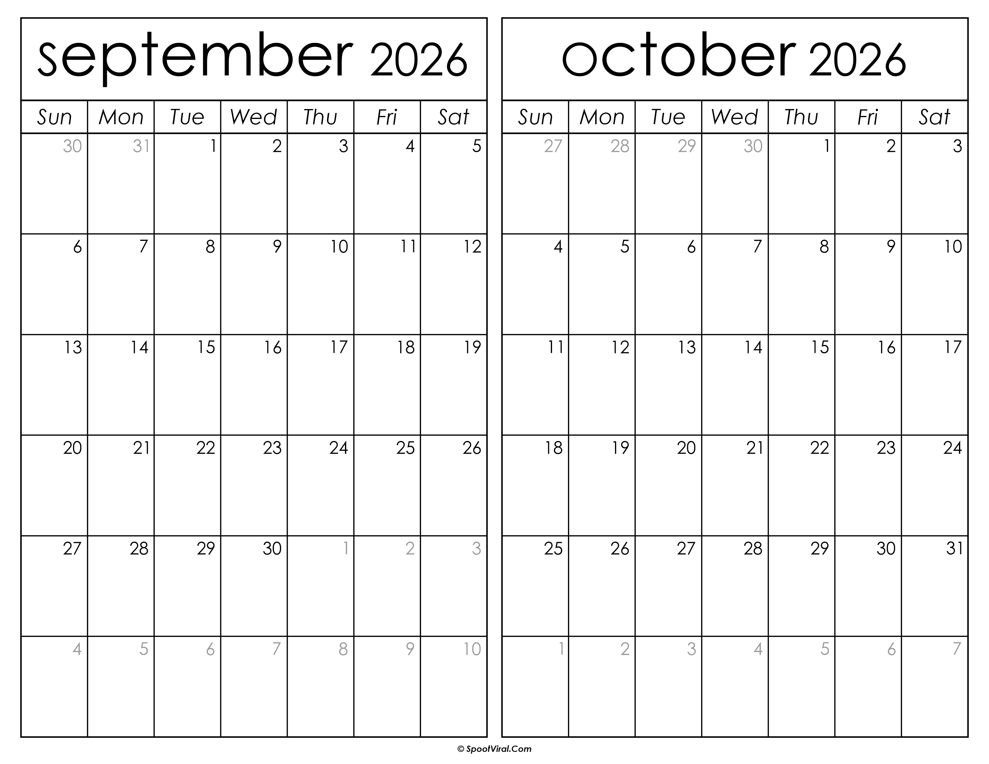 Printable September October 2026 Calendar