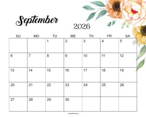 September 2026 Calendar Cute