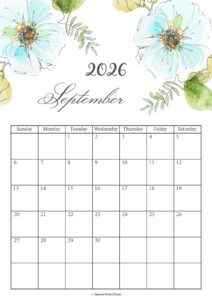 September 2026 Calendar Floral