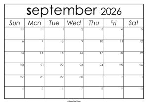 September 2026 Calendar Printable