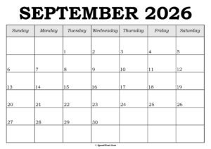September 2026 Calendar Template