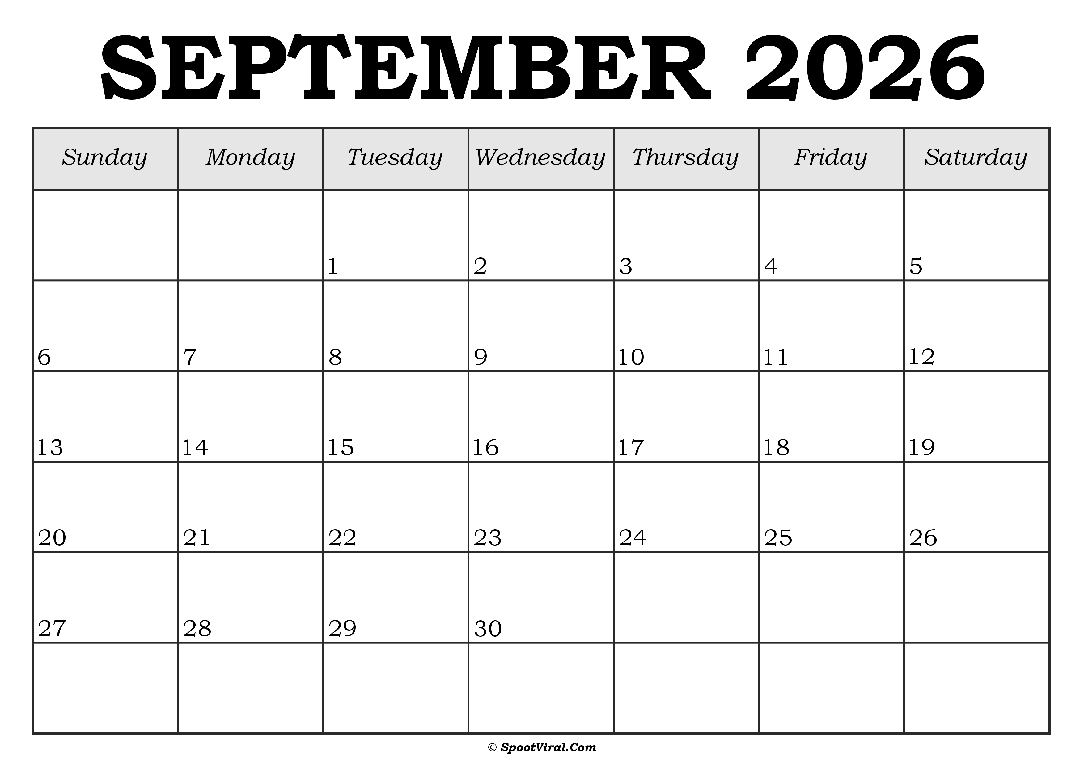 September 2026 Calendar Template