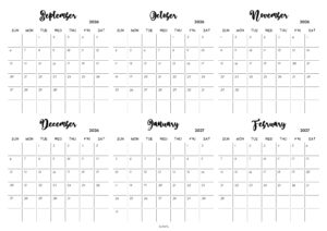 September 2026 to February 2027 Calendar
