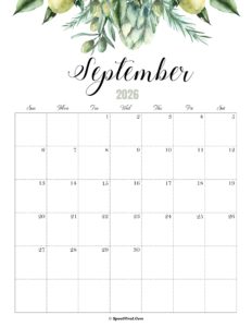 September Calendar 2026 Cute