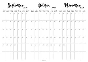 September October November 2026 Calendar