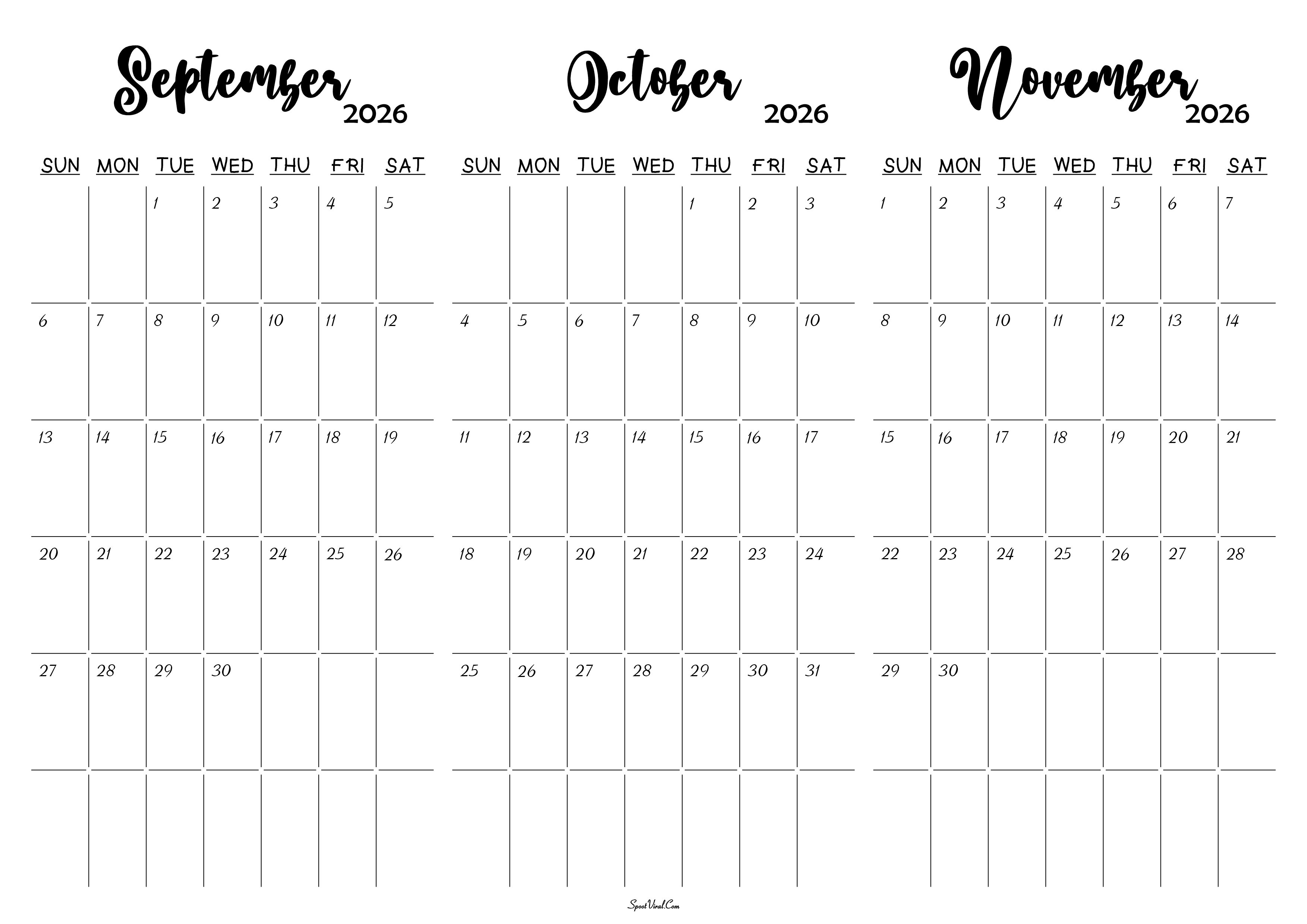 September October November 2026 Calendar