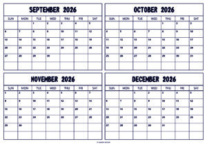 September October November December 2026 Calendar