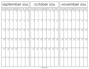 September October and November Calendar 2026