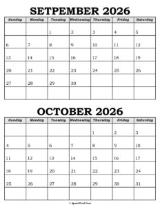 September and October Calendar 2026