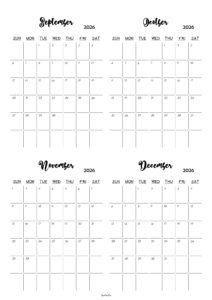 September to December 2026 Calendar