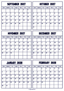 2027 September to 2028 February Calendar