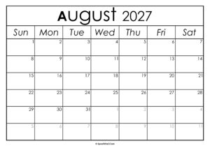 August 2027 Calendar Printable