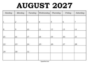 August 2027 Calendar Template