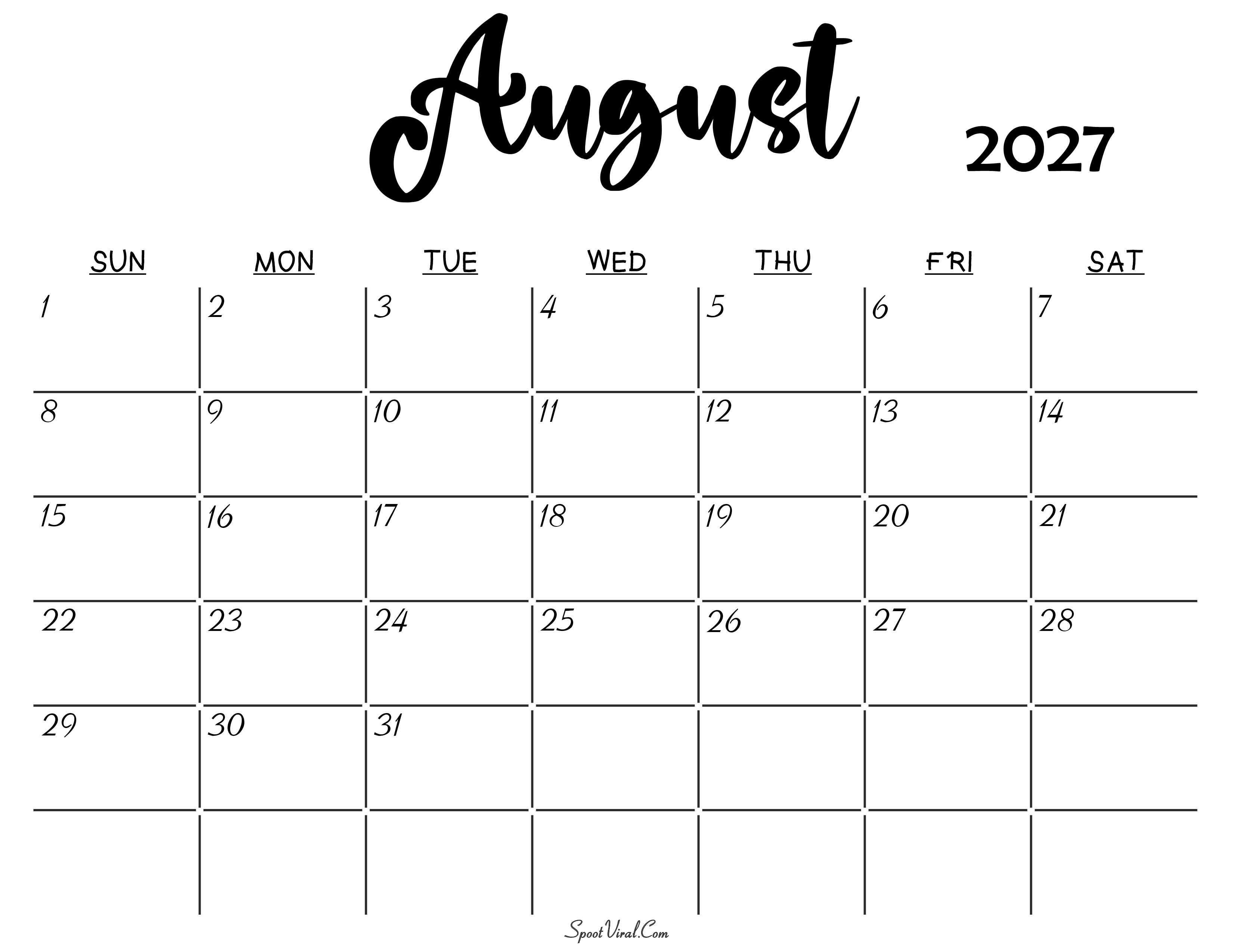 August 2027 Calendar