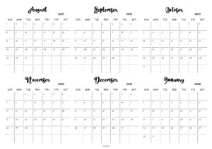 August 2027 to January 2028 Calendar