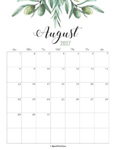 August Calendar 2027 Cute
