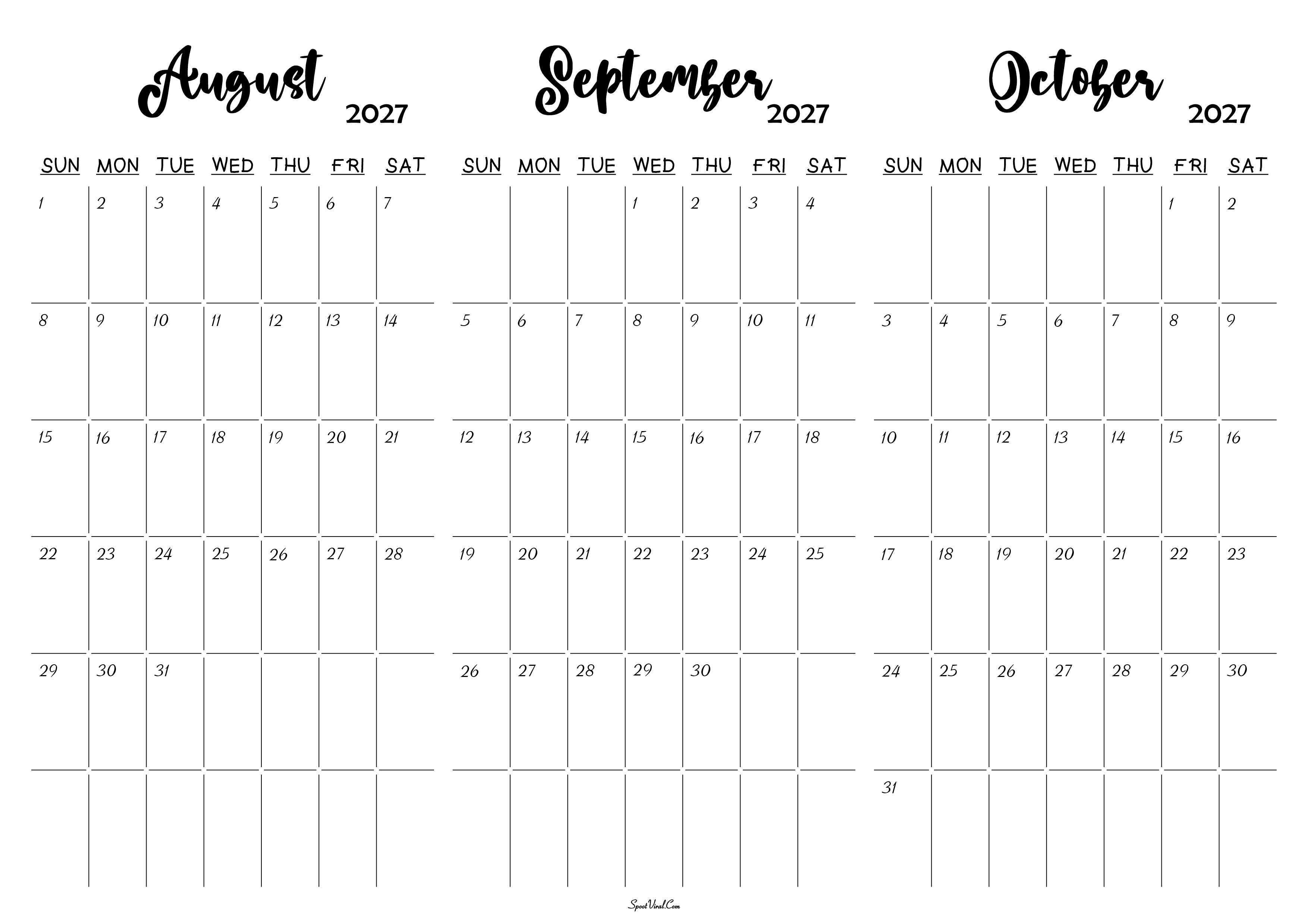 August September October 2027 Calendar