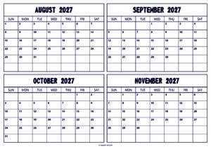 August September October November 2027 Calendar